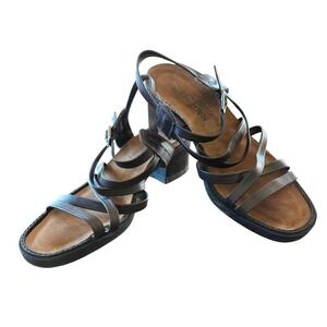 Naot Women Strappy Leather Block Heel Sandals Brown Suede Cork Comfort Size 38